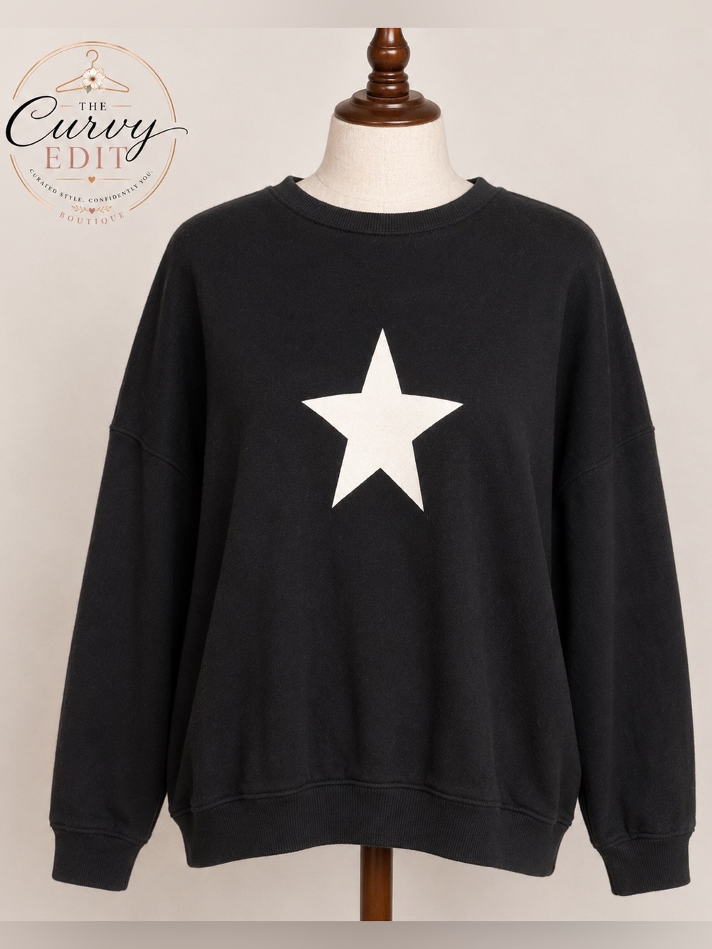 Fame Black White Star Oversized Sweatshirt M/L Drop Shoulder Pullover Cozy